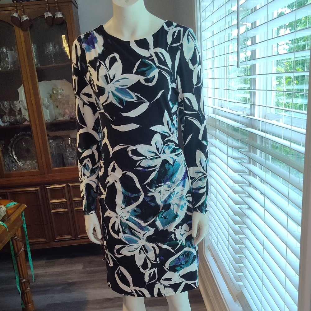 Lauren Ralph Lauren Black and White Long Sleeve Sheath Dress - Picture 2 of 10